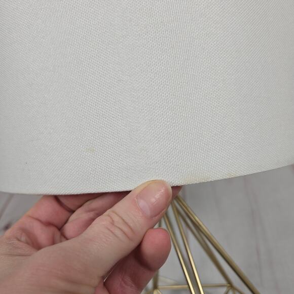 H-Welldone Gold Geometric Triangle Hexagon Caged Table Lamp White Canvas Shade - Picture 6 of 8